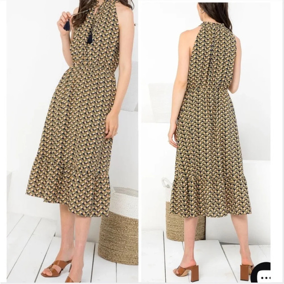 THML Dresses & Skirts - THML • Halter Neckline Green Print Midi Sleeveless Dress Bohemian Summer XS